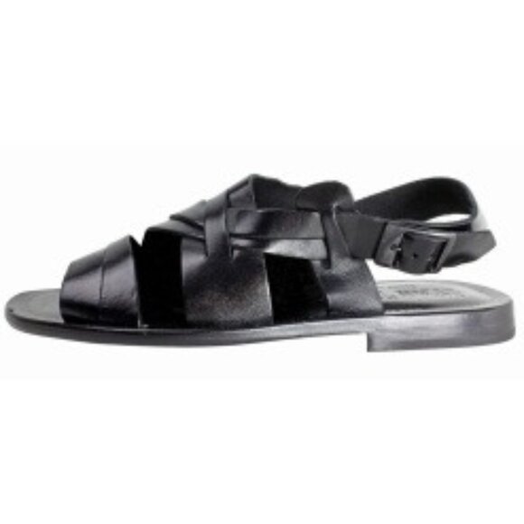 Ethan Black Italian Leather Mens Sandals Shoes